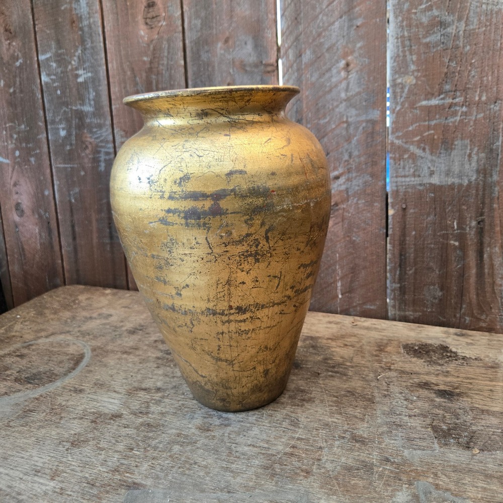 Vintage Florentine Sun Face Vase Handmade Terracotta Gold Finish Celestial - Picture 4 of 12